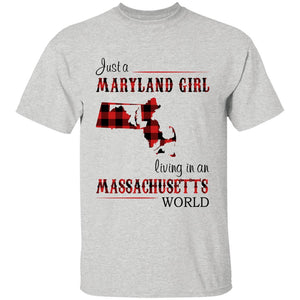 Just A Maryland Girl Living In A Massachusetts World T-shirt - T-shirt Born Live Plaid Red Teezalo