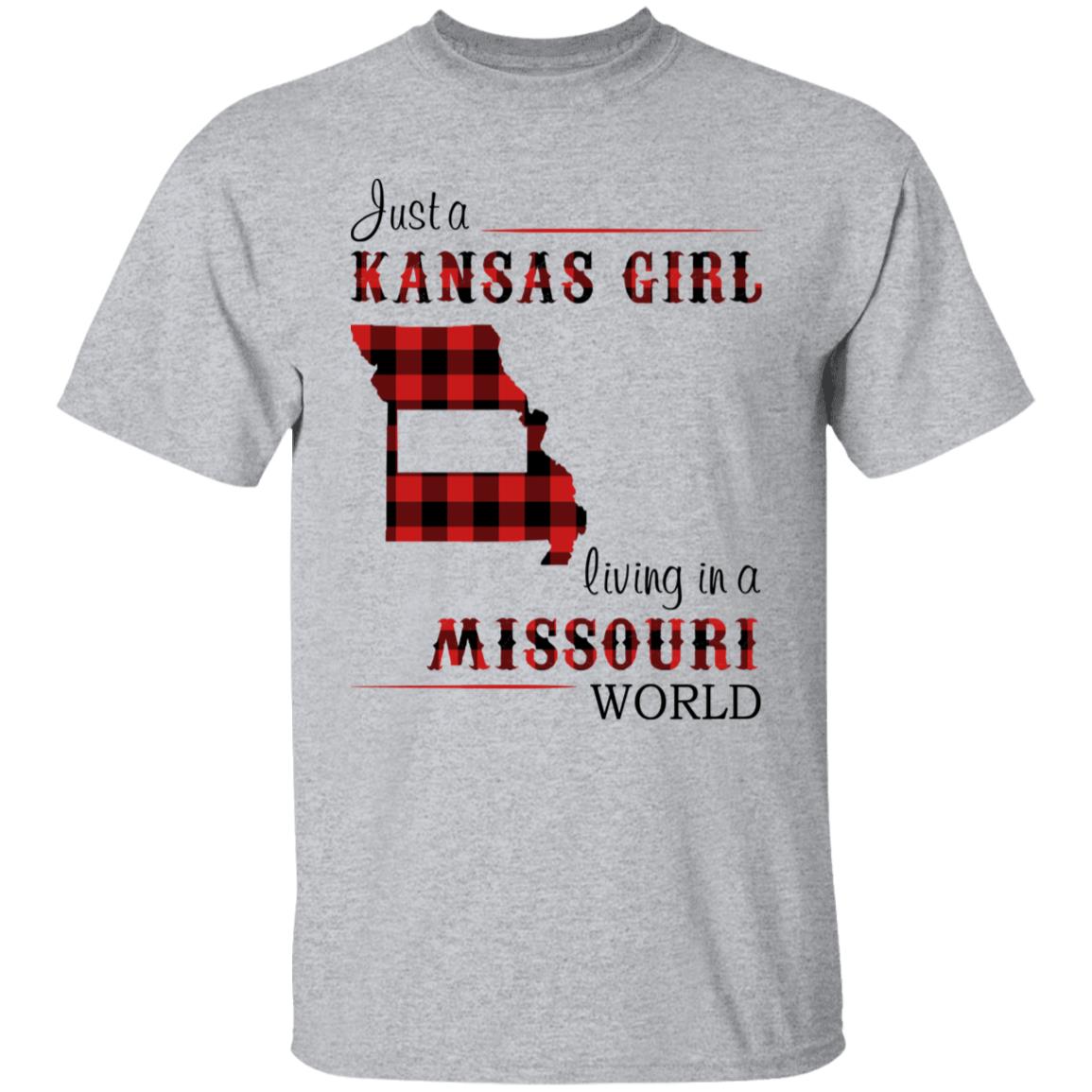 Just A Kansas Girl Living In A Missouri World T-shirt - T-shirt Born Live Plaid Red Teezalo