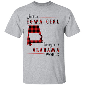 Just An Iowa Girl Living In An Alabama World T-shirt - T-shirt Born Live Plaid Red Teezalo