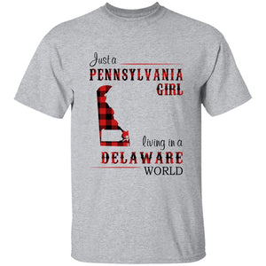 Just A Pennsylvania Girl Living In A Delaware World T-shirt - T-shirt Born Live Plaid Red Teezalo
