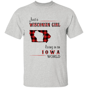 Just A Wisconsin Girl Living In An Iowa World T-shirt - T-shirt Born Live Plaid Red Teezalo