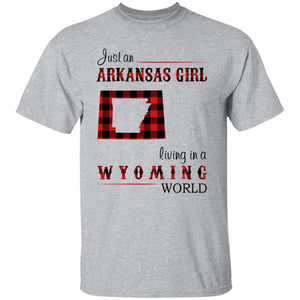 Just An Arkansas Girl Living In A Wyoming World T-shirt - T-shirt Born Live Plaid Red Teezalo