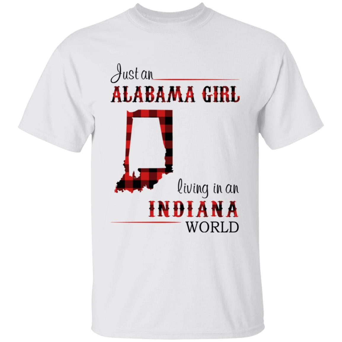Just An Alabama Girl Living In An Indiana World T-shirt - T-shirt Born Live Plaid Red Teezalo