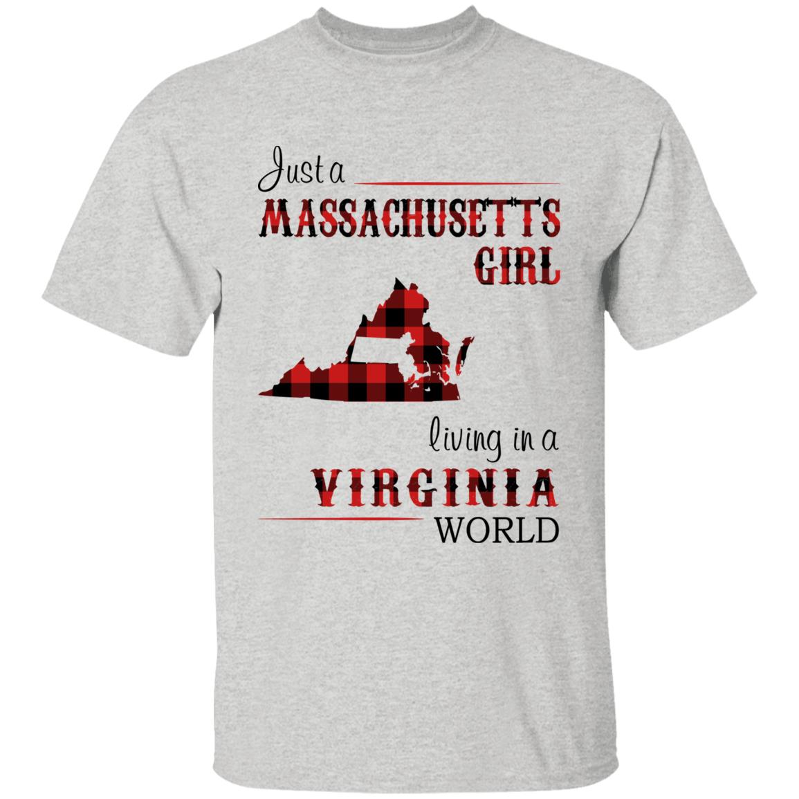 Just A Massachusetts Girl Living In A Virginia World T-shirt - T-shirt Born Live Plaid Red Teezalo