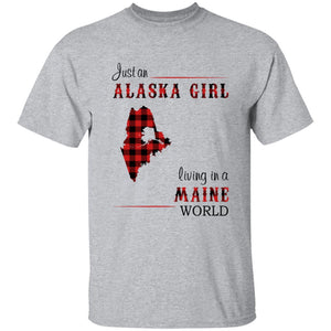 Just An Alaska Girl Living In A Maine World T-shirt - T-shirt Born Live Plaid Red Teezalo