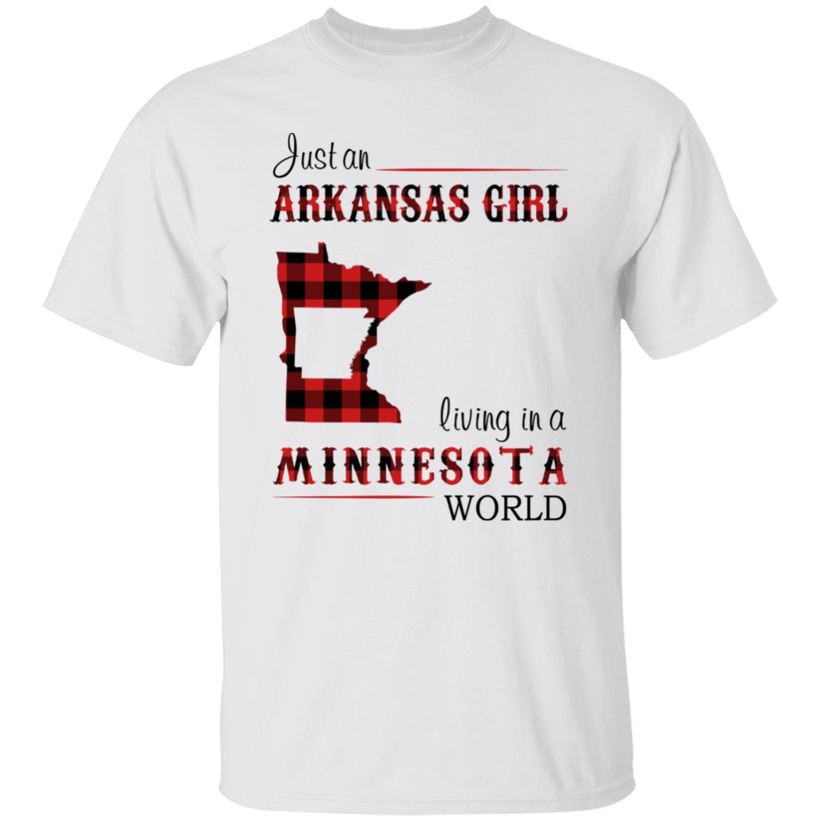 Just An Arkansas Girl Living In A Minnesota World T-shirt - T-shirt Born Live Plaid Red Teezalo