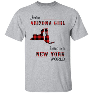 Just An Arizona Girl Living In A New York World T-shirt - T-shirt Born Live Plaid Red Teezalo
