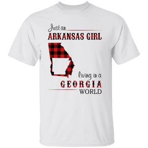 Just An Arkansas Girl Living In A Georgia World T-shirt - T-shirt Born Live Plaid Red Teezalo