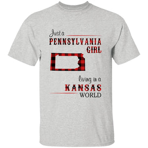Just A Pennsylvania Girl Living In A Kansas World T-shirt - T-shirt Born Live Plaid Red Teezalo