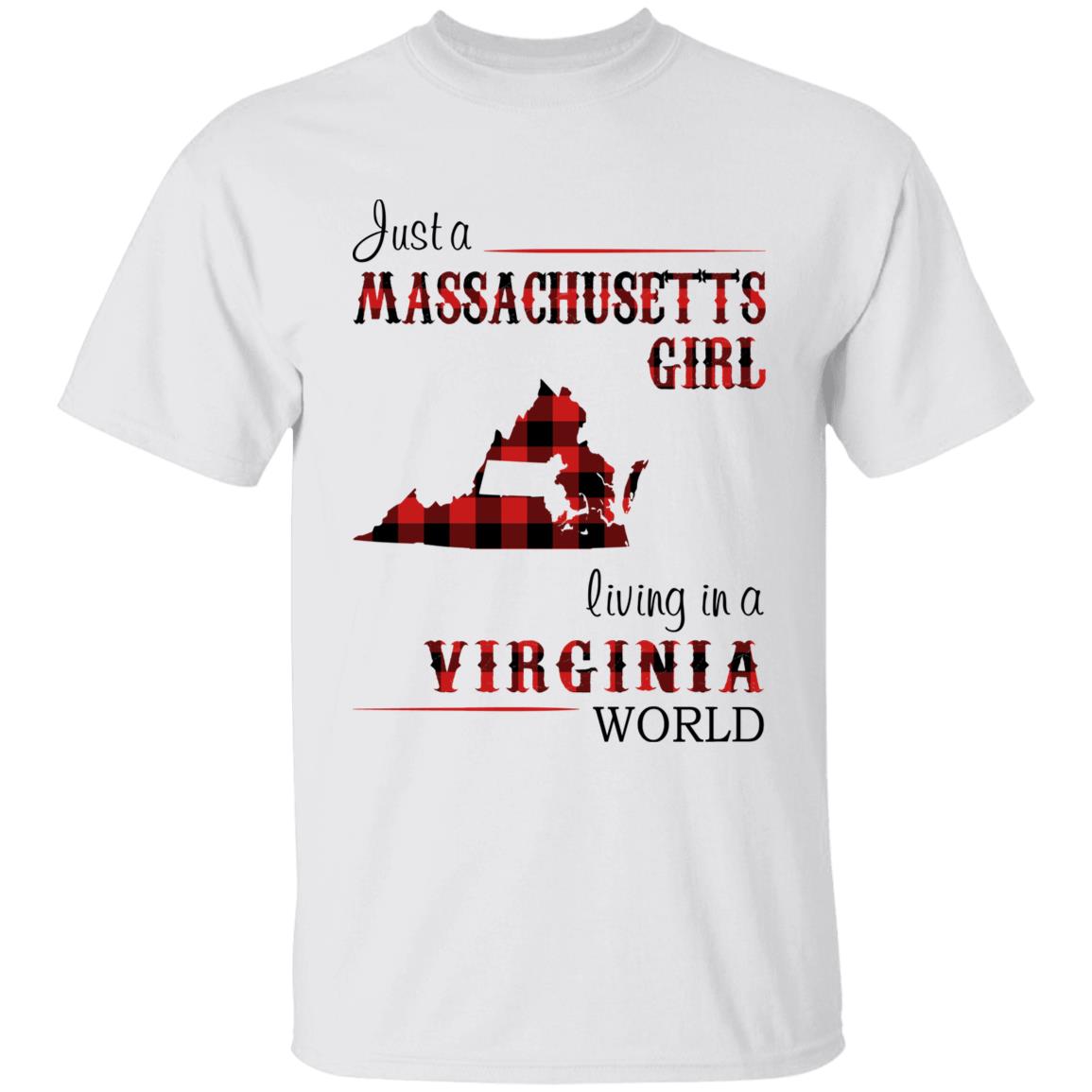 Just A Massachusetts Girl Living In A Virginia World T-shirt - T-shirt Born Live Plaid Red Teezalo