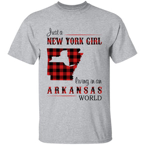 Just A New York Girl Living In An Arkansas World T-shirt - T-shirt Born Live Plaid Red Teezalo