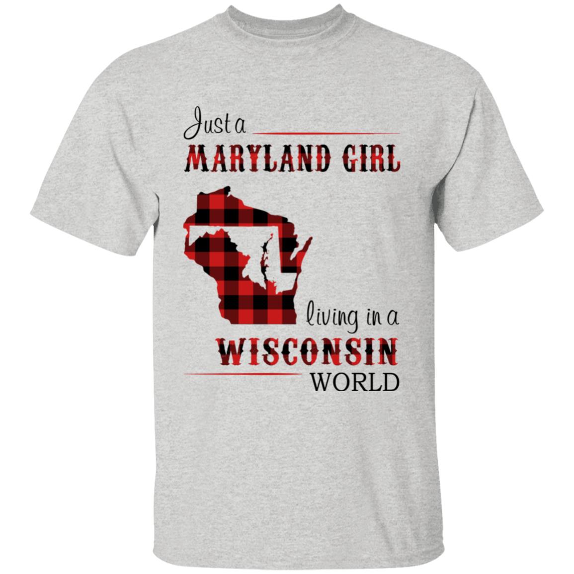 Just A Maryland Girl Living In A Wisconsin World T-shirt - T-shirt Born Live Plaid Red Teezalo