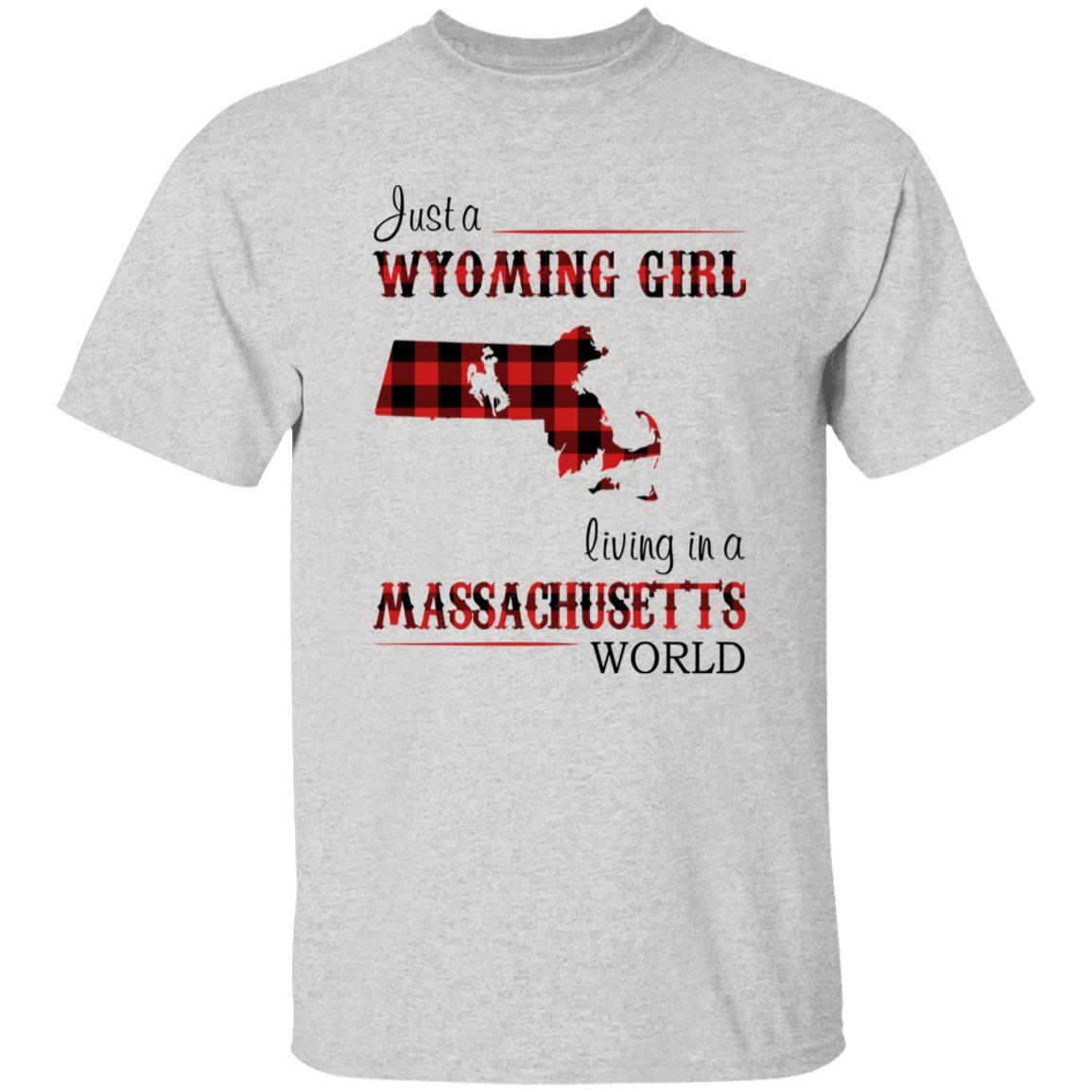 Just A Wyoming Girl Living In A Massachusetts World T-shirt - T-shirt Born Live Plaid Red Teezalo