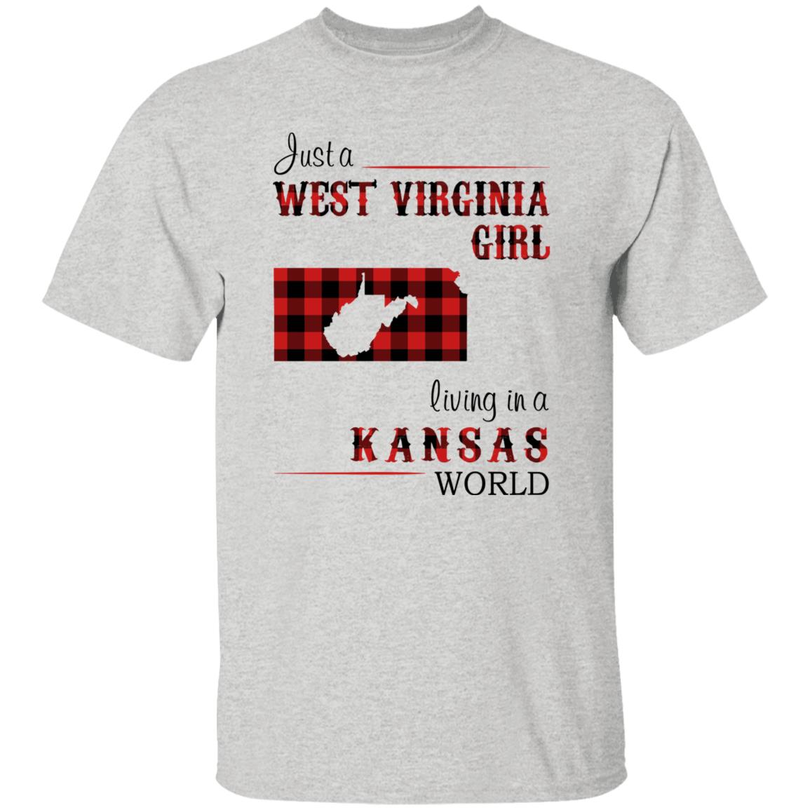 Just A West Virginia Girl Living In A Kansas World T-shirt - T-shirt Born Live Plaid Red Teezalo
