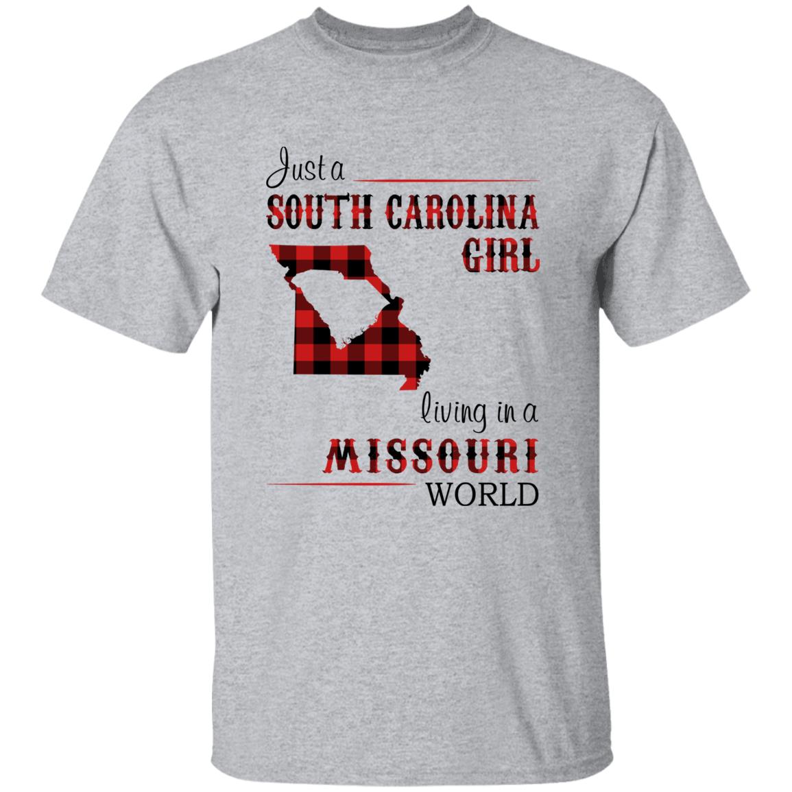 Just A South Carolina Girl Living In A Missouri World T-shirt - T-shirt Born Live Plaid Red Teezalo