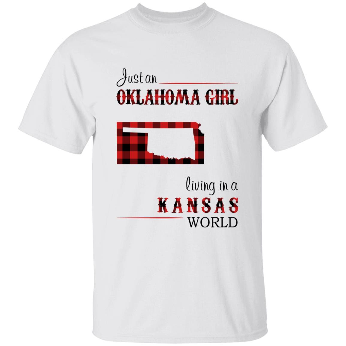 Just An Oklahoma Girl Living In A Kansas World T-shirt - T-shirt Born Live Plaid Red Teezalo