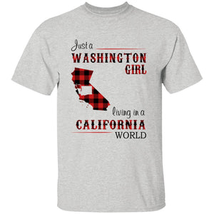 Just A Washington Girl Living In A California World T-shirt - T-shirt Born Live Plaid Red Teezalo