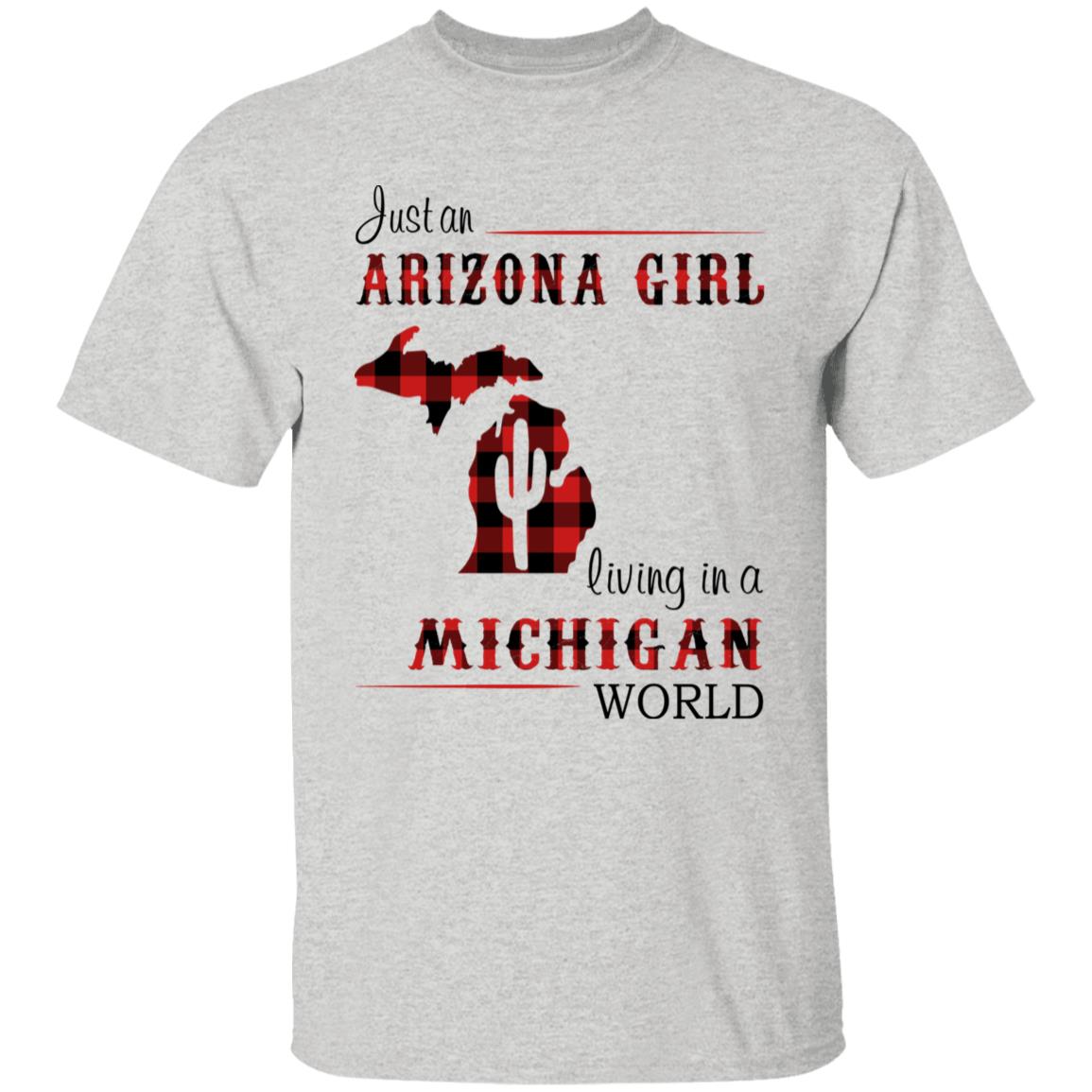 Just An Arizona Girl Living In A Michigan World T-shirt - T-shirt Born Live Plaid Red Teezalo