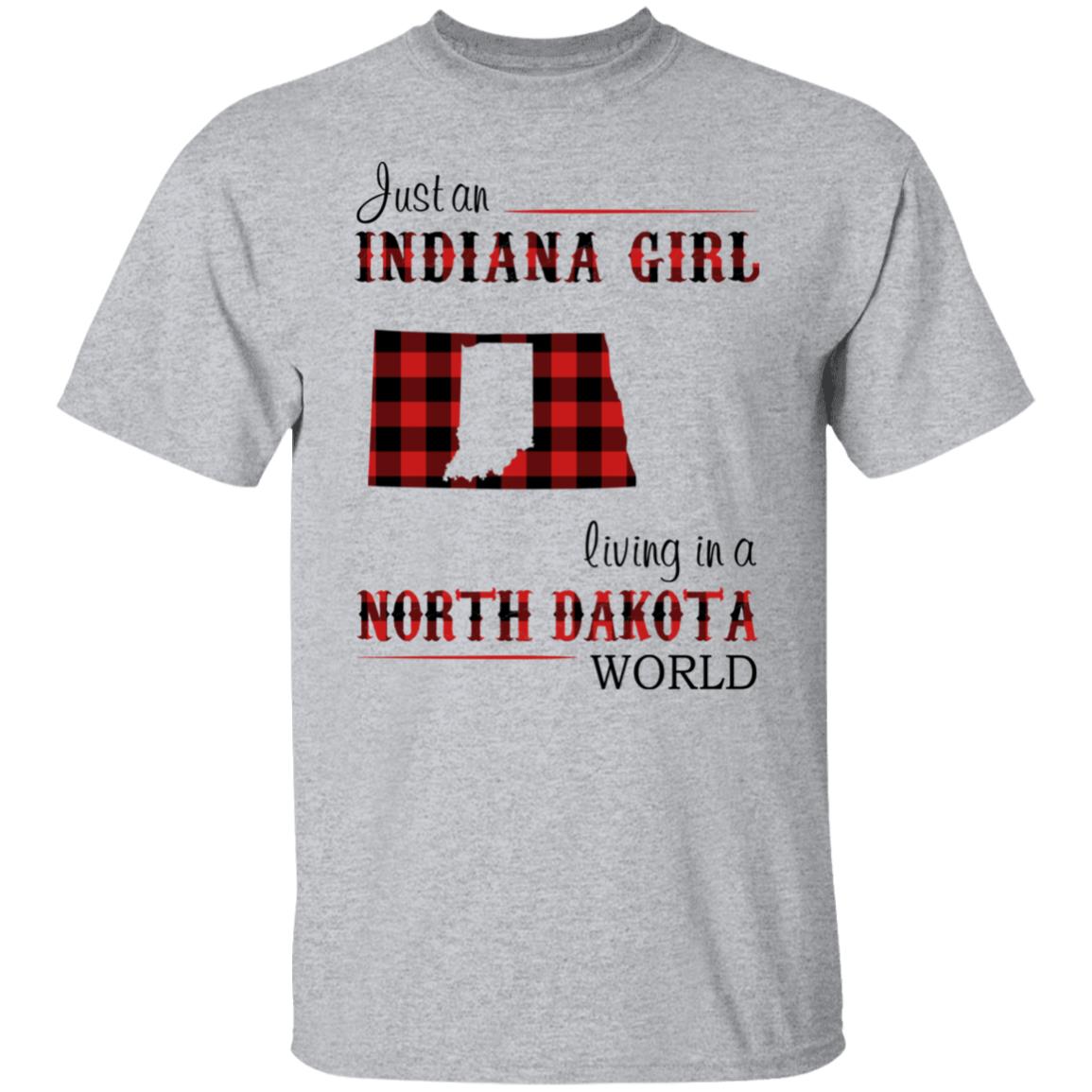 Just An Indiana Girl Living In A North Dakota World T-Shirt - T-shirt Born Live Plaid Red Teezalo
