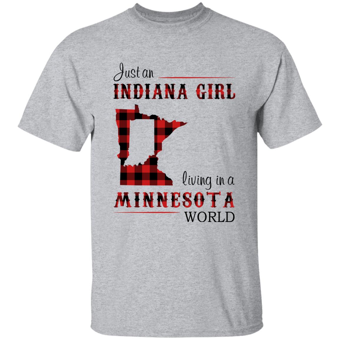 Just An Indiana Girl Living In A Minnesota World T-shirt - T-shirt Born Live Plaid Red Teezalo