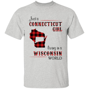 Just A Connecticut Girl Living In A Wisconsin World T-shirt - T-shirt Born Live Plaid Red Teezalo