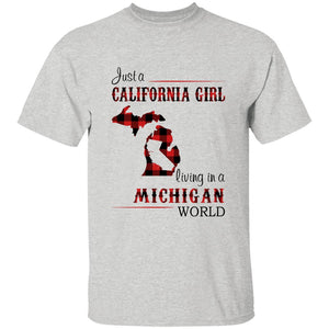 Just A California Girl Living In A Michigan World T-Shirt - T-shirt Born Live Plaid Red Teezalo