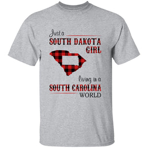 Just A South Dakota Girl Living In A South Carolina World T-shirt - T-shirt Born Live Plaid Red Teezalo