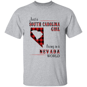 Just A South Carolina Girl Living In A Nevada World T-shirt - T-shirt Born Live Plaid Red Teezalo