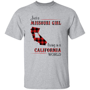 Just A Missouri Girl Living In A California World T-shirt - T-shirt Born Live Plaid Red Teezalo