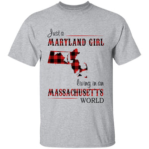 Just A Maryland Girl Living In A Massachusetts World T-shirt - T-shirt Born Live Plaid Red Teezalo