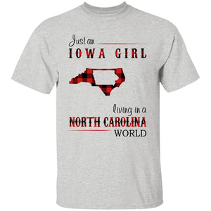 Just An Iowa Girl Living In A North Carolina World T-shirt - T-shirt Born Live Plaid Red Teezalo