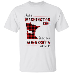 Just A Washington Girl Living In A Minnesota World T-shirt - T-shirt Born Live Plaid Red Teezalo