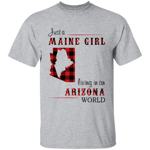 Just A Maine Girl Living In An Arizona World T-shirt - T-shirt Born Live Plaid Red Teezalo