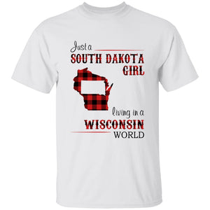 Just A South Dakota Girl Living In A Wisconsin World T-shirt - T-shirt Born Live Plaid Red Teezalo