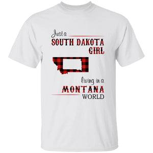 Just A South Dakota Girl Living In A Montana World T-shirt - T-shirt Born Live Plaid Red Teezalo
