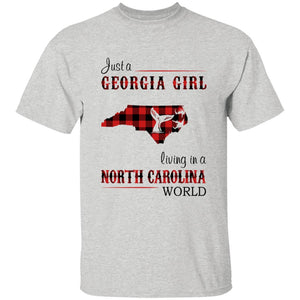 Just A Georgia Girl Living In A North Carolina World T-shirt - T-shirt Born Live Plaid Red Teezalo
