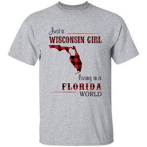 Just A Wisconsin Girl Living In A Florida World T-shirt - T-shirt Born Live Plaid Red Teezalo