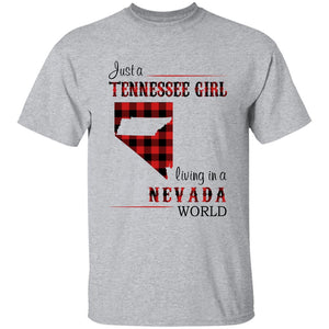 Just A Tennessee Girl Living In A Nevada World T-shirt - T-shirt Born Live Plaid Red Teezalo