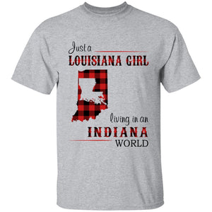 Just A Louisiana Girl Living In An Indiana World T-shirt - T-shirt Born Live Plaid Red Teezalo