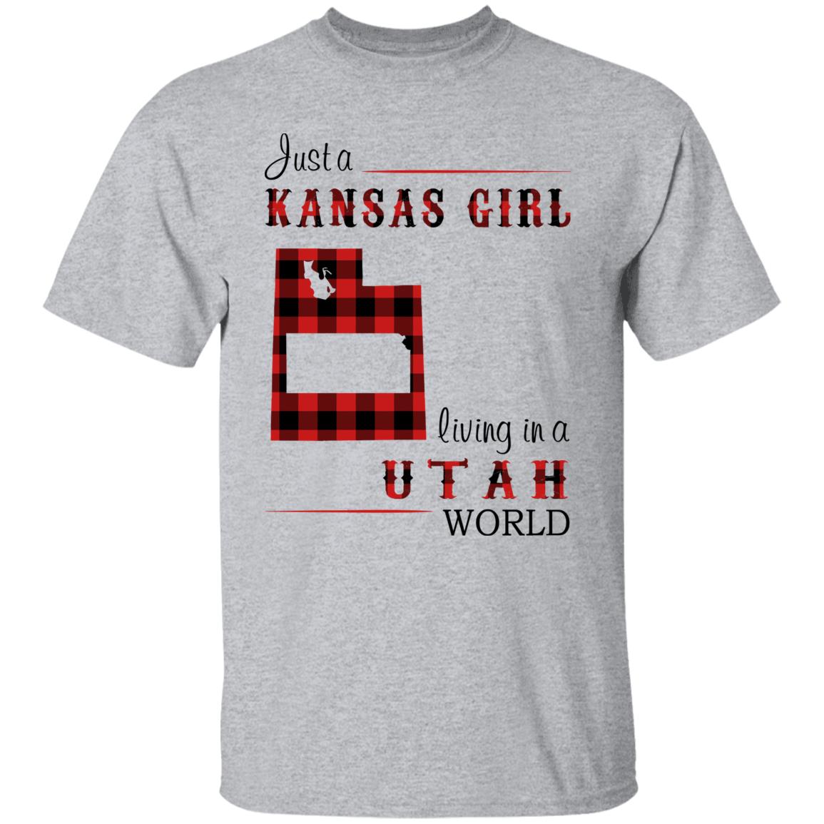 Just A Kansas Girl Living In A Utah World T-shirt - T-shirt Born Live Plaid Red Teezalo