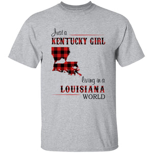 Just A Kentucky Girl Living In A Louisiana World T-shirt - T-shirt Born Live Plaid Red Teezalo