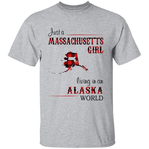 Just A Massachusetts Girl Living In An Alaska World T-shirt - T-shirt Born Live Plaid Red Teezalo