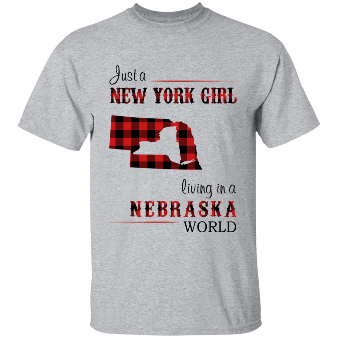 Just A New York Girl Living In A Nebraska World T-shirt - T-shirt Born Live Plaid Red Teezalo