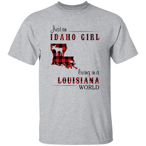 Just An Idaho Girl Living In A Louisiana World T-shirt - T-shirt Born Live Plaid Red Teezalo