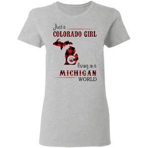Just A Colorado Girl Living In A Michigan  World T-shirt - T-shirt Born Live Plaid Red Teezalo