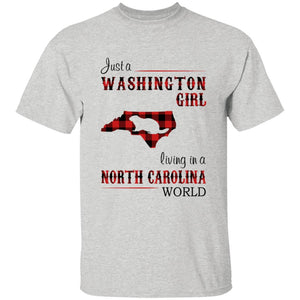Just A Washington Girl Living In A North Carolina World T-shirt - T-shirt Born Live Plaid Red Teezalo