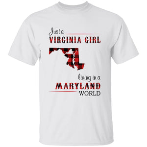 Just A Virginia Girl Living In A Maryland World T-shirt - T-shirt Born Live Plaid Red Teezalo