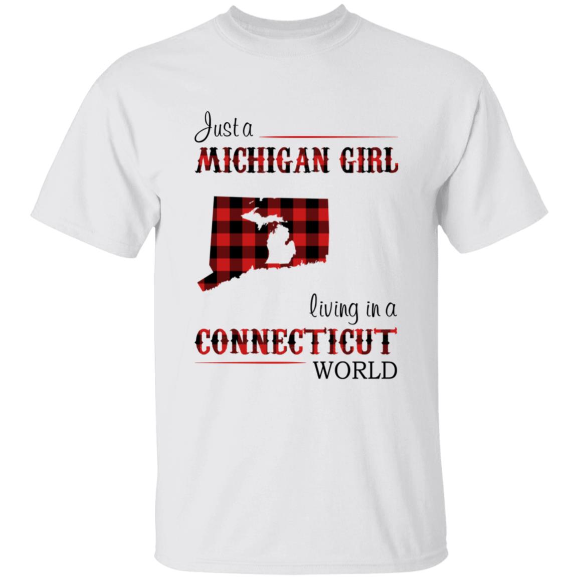 Just A Michigan  Girl Living In A Connecticut World T-shirt - T-shirt Born Live Plaid Red Teezalo