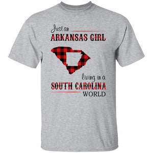 Just An Arkansas Girl Living In A South Carolina World T-shirt - T-shirt Born Live Plaid Red Teezalo