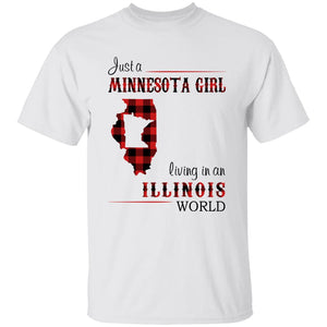 Just A Minnesota Girl Living In An Illinois World T-shirt - T-shirt Born Live Plaid Red Teezalo